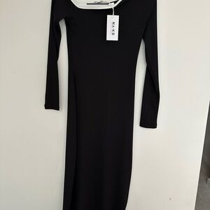 NA-KD small black ribbed dress white neckline